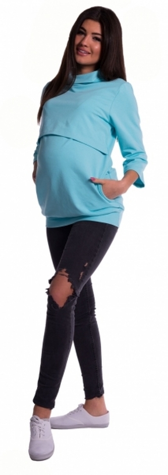 Be MaaMaa Těhotenské a kojící teplákové triko - mátové - vel. S;  S (36)