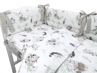 BABY NELLYS 3-dílná sada Mantinel s povlečením, Exotika, béžová/bílá, 135 x 100 cm; 135x100