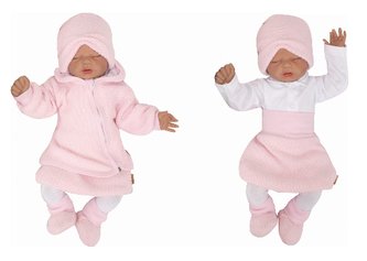 Z&Z 6-dílná sada kabátek, body, sukně, punčochy, botky, čepička - růžová, bílá, vel. 62; 62 (2-3m)