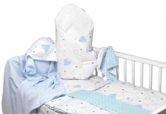 Výhodná sada do postýlky 6D, I love Boy, Baby Nellys 135x100cm, bílá/modrá; 135x100