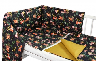 Baby Nellys 3-dílná sada Mantinel s povlečením, Baby Friends, černá/zelená; 120x90