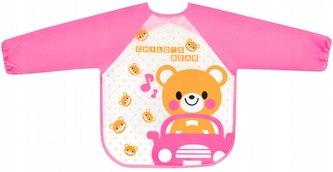 Zástěrka, bryndák nepromakavý s dlouhým rukávem, Méďa, růžová