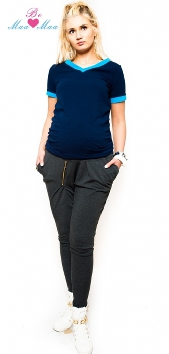 Těhotenské trubkové tepláky Be MaaMaa - grafit, vel. L; L (40)