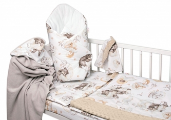 6-ti dílná výhod. sada s dárkem pro miminko Baby Nellys, 120x90 Zvířátka na mráčku, béžová; 120x90
