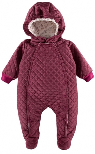 EEVI Dětská přechodová, prošívaná kombinéza s kapucí Bloom - bordó; 56 (1-2m)