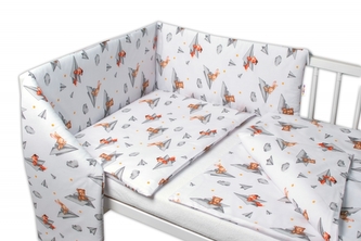 3-dílná sada, mantinel s povlečením Medvídek a kamarádi - bílá, 135 x 100 cm; 135x100