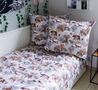 Dětské povlečení, bavlna, 2D 140x200/70x90 - Wild animals, Baby Nellys, béžové; 140x200/70x90cm