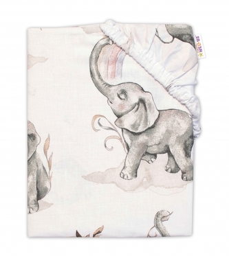 Dětské bavlněné prostěradlo do postýlky, Slon a duha, bílé, 70x140 cm; 140x70
