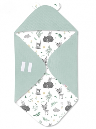 Baby Nellys zavinovací deka s kapucí Velvet/bavlna, New Forest Friends - mátová