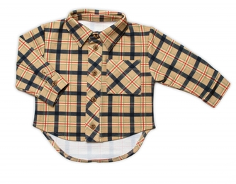 Dětská košile MROFI dl. rukáv s prodlouženým zadním dílem, Kuba - béžová, vel. 110; 110 (4-5r)