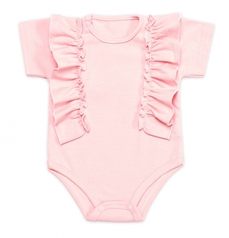 Body kr. rukáv s volánkem, bavlna, zapínání vzadu, Emily Mrofi, pudrové; 62 (2-3m)