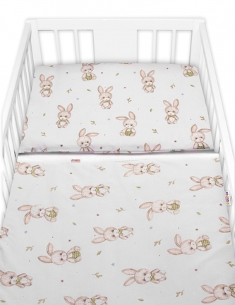 Povlečení do postýlky Baby Nellys, bavlna, 2D sada, Zajíčci - bílá; 120x90
