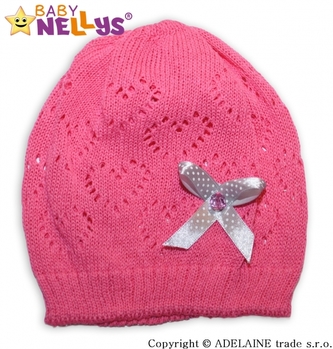 Háčkovaná čepička Mašlička Baby Nellys ® - tm. růžová; 80-98 (9-36m)