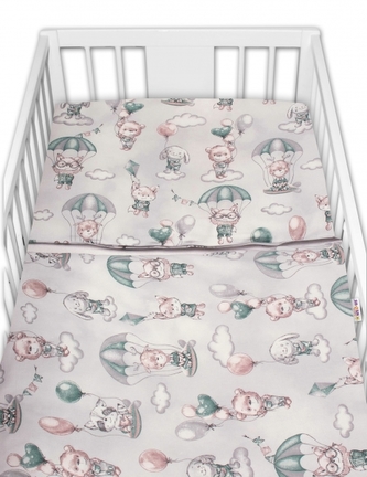 Baby Nellys 2-dílné bavlněné povlečení, Létající zvířátka, zelené