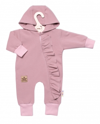 Teplákový overal s volánkem a kapucí GIRL, Baby Nellys, pudrový, vel. 80; 80 (9-12m)