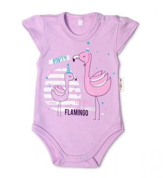 Baby Nellys Bavlněné kojenecké body, kr. rukáv, Flamingo - lila; 56 (1-2m)