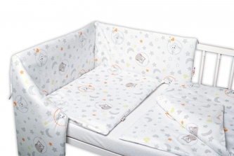 3-dílná sada, mantinel s povlečením Sovičky - bílá, 120x90 cm; 120x90