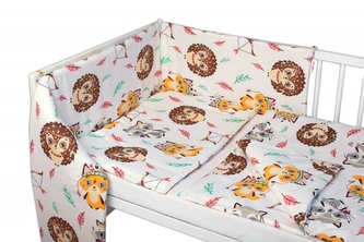 3-dílná sada, mantinel s povlečením Ježek a liška - bílá/žlutá, 135x100 cm; 135x100