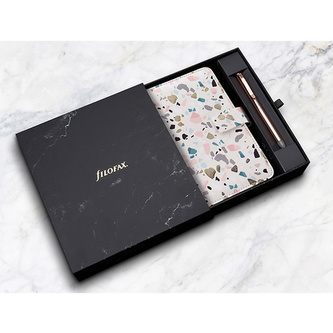 Filofax, Sada diář Terrazzo a gumovací pero, osobní, Terrazzo & Rose gold
