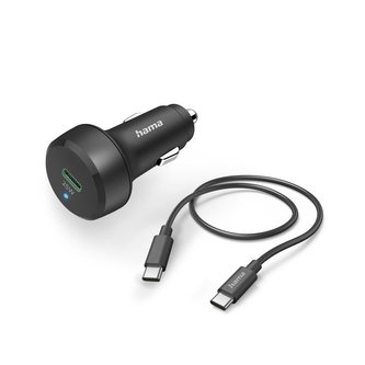 HAMA set: rychlá USB nabíječka do vozidla USB-C PD/QC 25 W + kabel USB C-C 1 m
