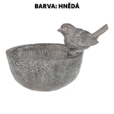 Krmítko pro ptáčky - ptáček na misce, polyresin.