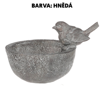 Krmítko pro ptáčky - ptáček na misce, polyresin.