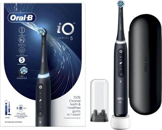 Oral-B iO Series 5 Matt Black elektrický zubní kartáček, magnetický, 5 režimů, tlakový senzor, AI, pouzdro
