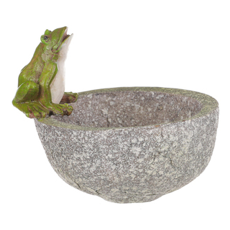 Krmítko pro ptáčky - žába na misce, polyresin.