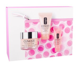 Clinique Moisture Surge denní pleťová péče 50 ml + noční pleťová maska 30 ml + pleťové sérum Supercharged Concentrate 15 ml + kosmetická taštička