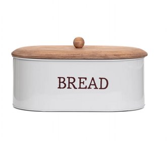 Chlebník | CONTI | šedý s dřevěným víkem | 35x19x13 cm | 872339 Homla