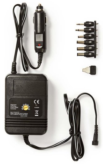 NEDIS univerzální DC/DC napájecí adaptér/ auto adaptér/ 24 W/ 1.5 / 3 / 4.5 / 6 / 7.5 / 9 / 12 V DC/ 24 V DC/ 2 A/ černý