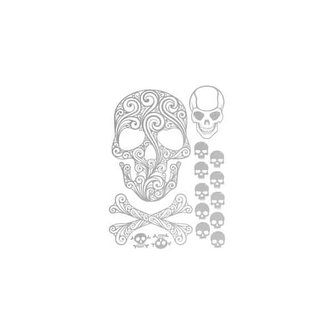 Samolepka na textil, zažehlovací, motiv TETE de MORT-lebky, stříbrná