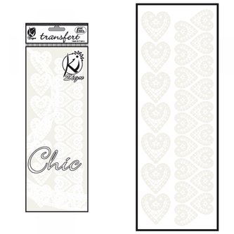 Samolepka na textil sametová, zažehlovací, 10x30 cm, motiv COEUR, bílá