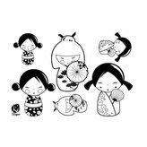 Samolepka na textil, zažehlovací, motiv KOKESHI, černá