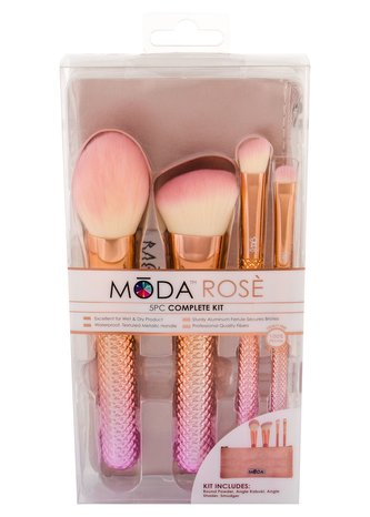 Royal & Langnickel Moda Rose štětec na pudr 1 ks + štětec na konturování 1 ks + šikmý štětec na oční stíny 1 ks + štětec na oční linku 1 ks + pouzdro