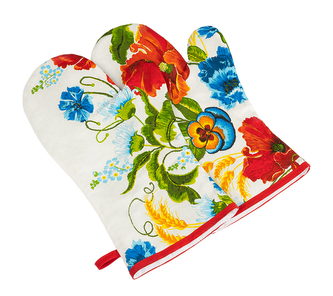 Grilovací rukavice 2ks - vlčí máky - červená - 20x36 cm