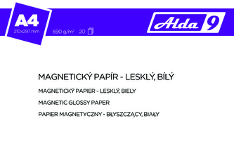 Magnetický papír A4, 690g/m2, premium lesklý, bílý, 20 listů Magnetický papír A4, 690g/m2, premium lesklý, bílý, 20 listů