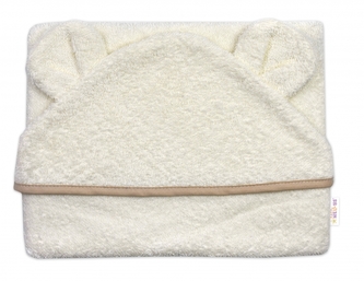 Kojenecká osuška s kapucí a oušky 80x80cm, froté -  smetanová