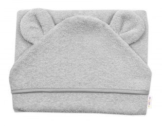 Kojenecká osuška s kapucí a oušky 80x80cm, froté -  šedá