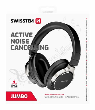 Sluchátka Bluetooth SWISSTEN JUMBO ANC, bezdrátová, černá