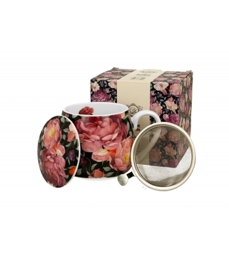 Porcelánový hrnek byliňák Spring Roses Black 430 ml v dárkovém boxu