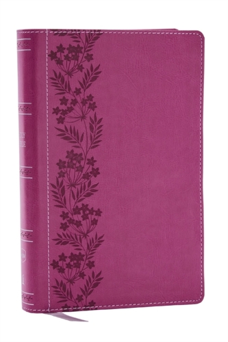 NKJV Personal Size Large Print Bible with 43,000 Cross References, Pink Leathersoft, Red Letter, Comfort Print (Thumb In
