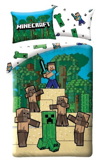 HALANTEX Povlečení Minecraft Creeper a Steve  Bavlna, 140/200, 70/90 cm