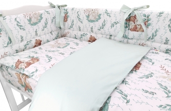 BABY NELLYS 3-dílná sada Mantinel s povlečením, LULU natural, mátová; 120x90