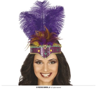 Čelenka s fialovým peřím