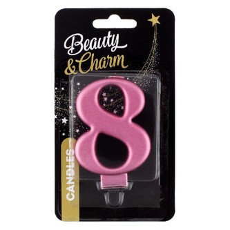 Svíčka dortová číslice 8 metalická, růžová 8 cm