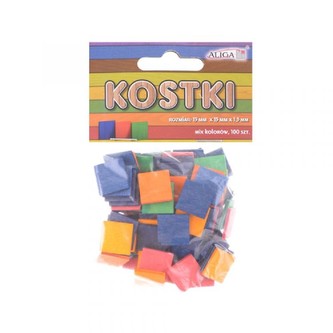 Kostky kreativní, dřevěné, různobarevné 15 x 15 x 1,3 mm - 100 ks