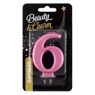 Svíčka dortová číslice 6 metalická, růžová 8 cm