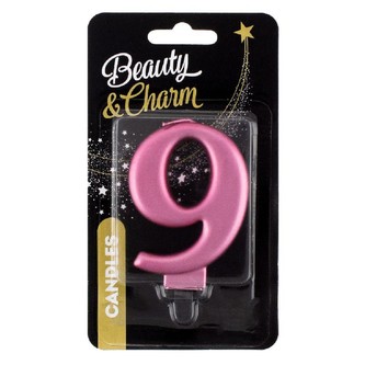 Svíčka dortová číslice 9 metalická, růžová 8 cm