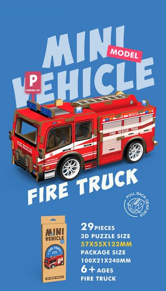3D puzzle dřevěné - Hasičské auto 12 cm